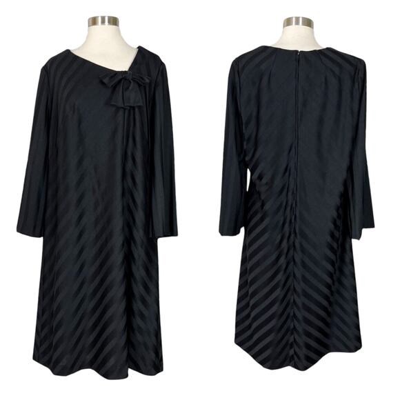 Lane Bryant | 60s Vintage First Lady Black Striped Bow Plus Size Shift Dress 14 - Picture 1 of 11
